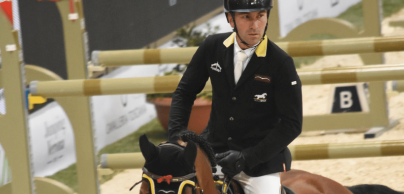 Riccardo Pisani ai piedi del podio interamente elvetico della LR di Gorla Minore (CSI3*)