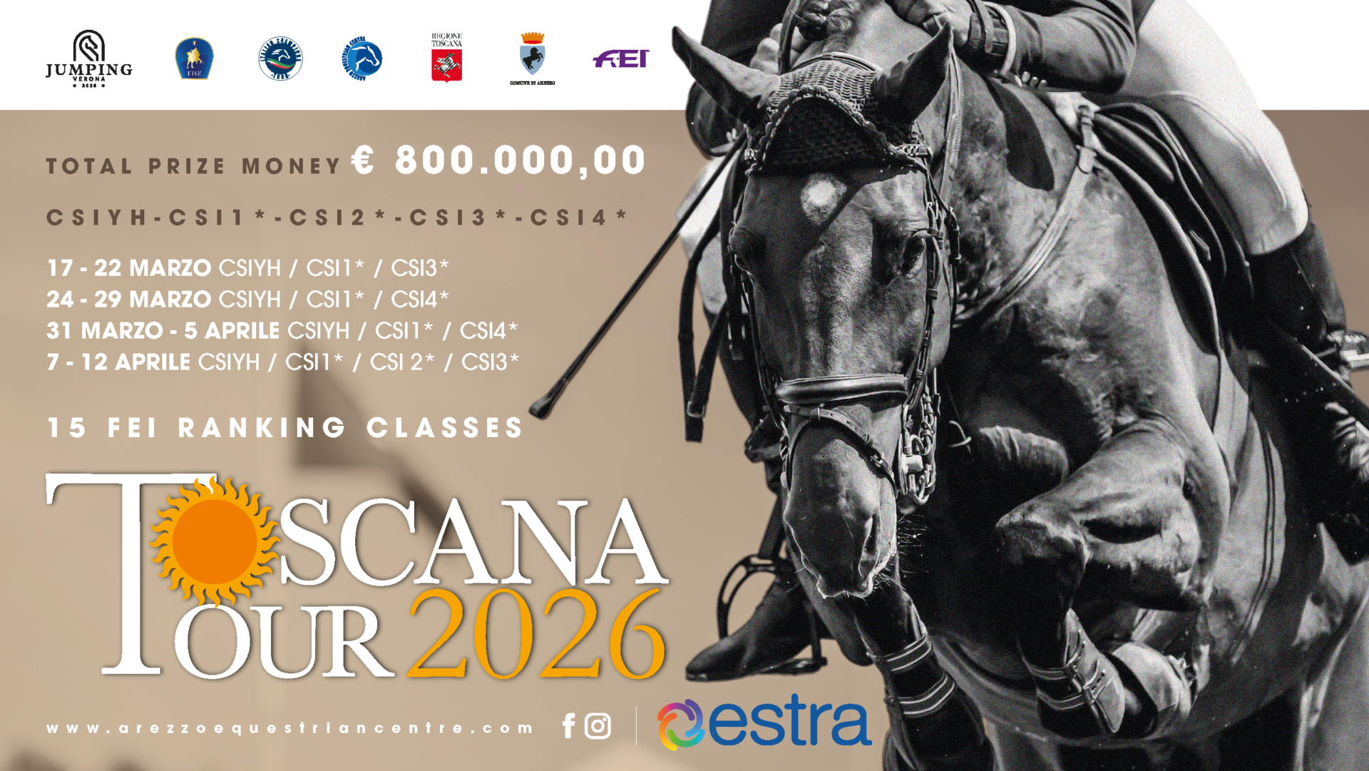 Toscana Tour 2026: la 20ª edizione del grande salto ostacoli torna ad Arezzo